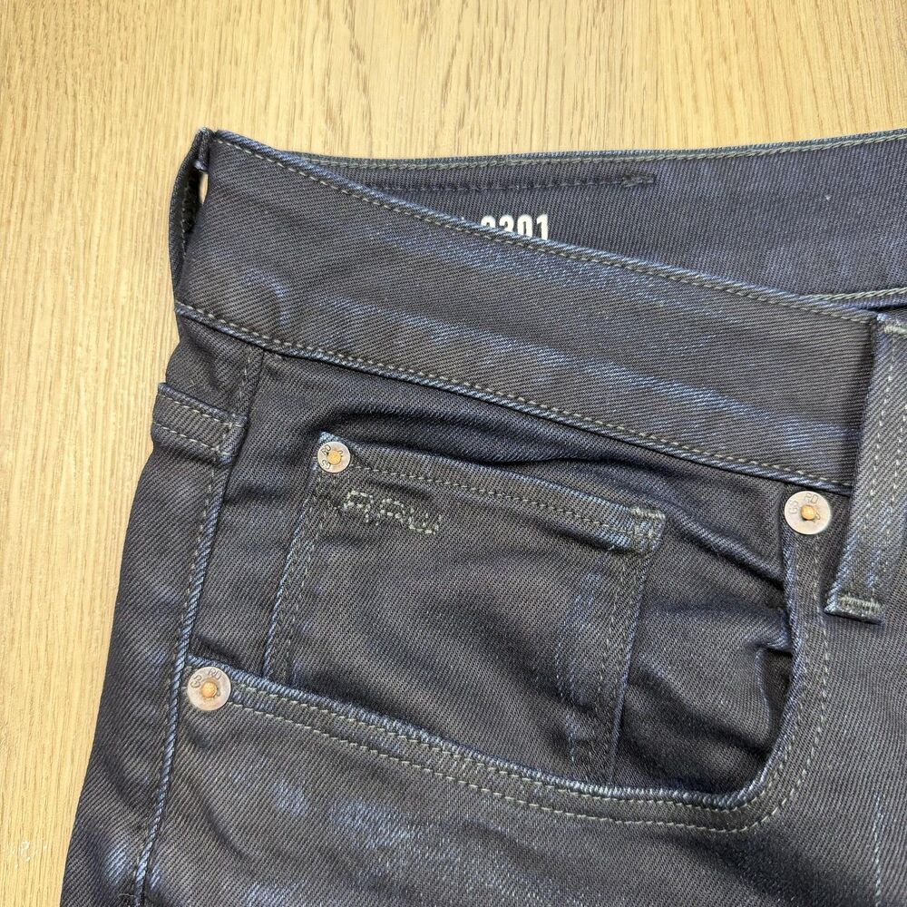G-Star RAW 3301 Slim Jeans Mens 40x32 Blue Dark Wash Denim Straight Leg Pants - Picture 3 of 11